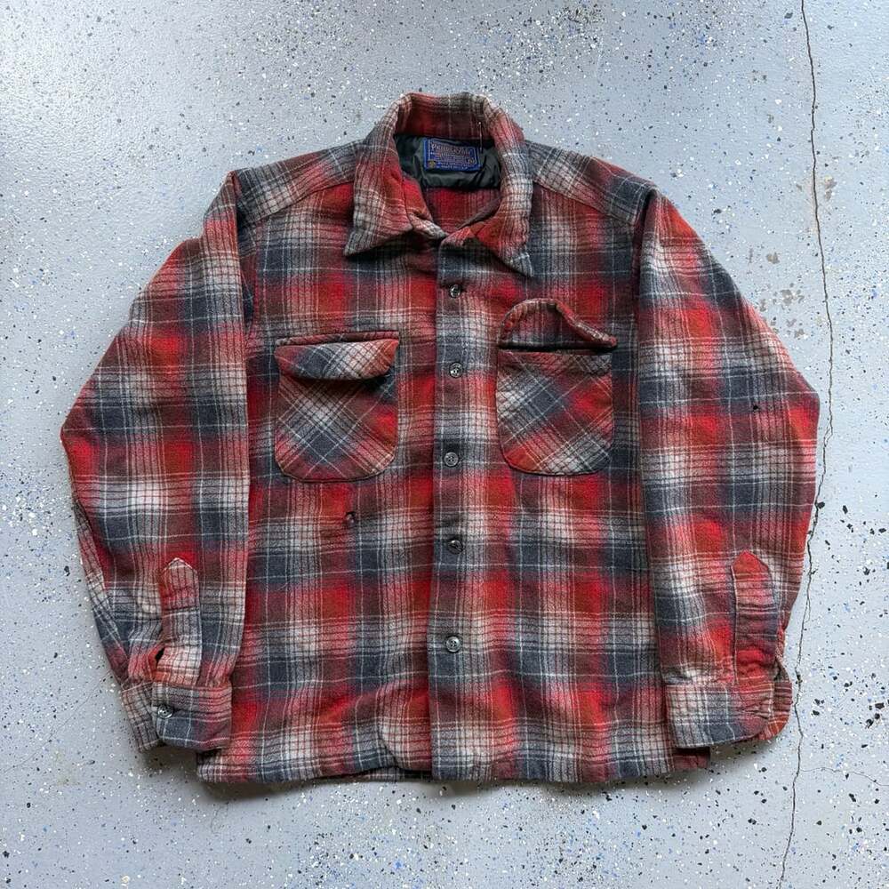 Vintage 1980s Pendleton Red Plaid Virgin Wool Flannel M